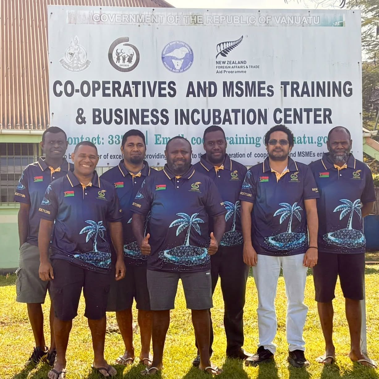 NSCL members in the new uniform outside the Co-operatives and MSMEs Training & Business Incubation Center